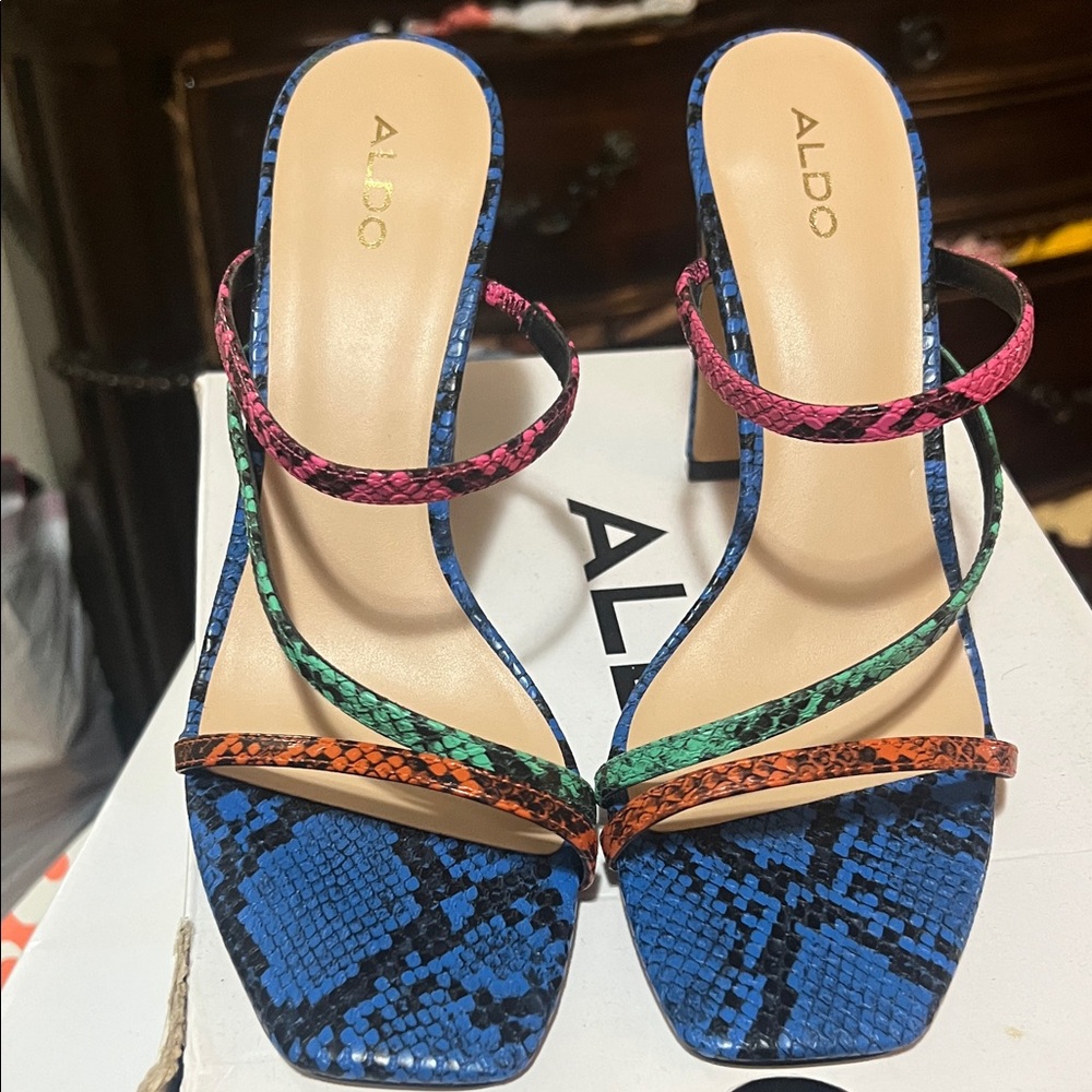 Aldo Vibrant Strappy Heels - Blue, Pink, Green, Orange